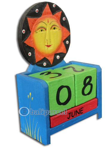 Wooden Calendar With Moon, Hadmade From Albesia Wood