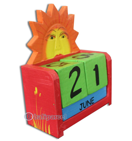 Wooden Calendar With Sun, Hadmade From Albesia Wood