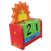 Wooden Calendar With Sun, Hadmade From Albesia Wood