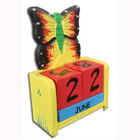 Wooden Calendar With Butterfly, Hadmade From Albesia Wood