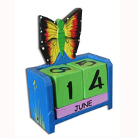 Wooden Calendar With Butterfly, Hadmade From Albesia Wood