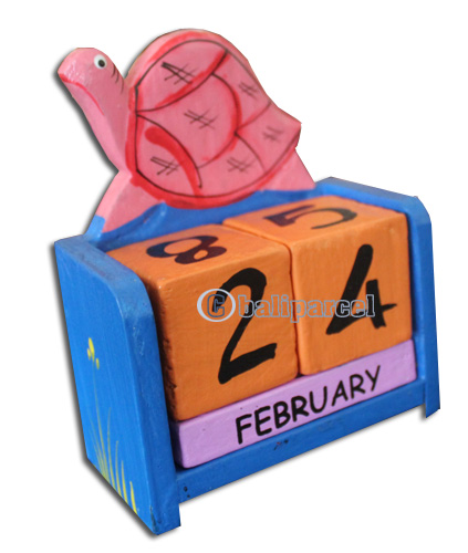 Wooden Calendar With Turtle, Hadmade From Albesia Wood