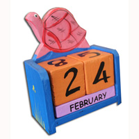 Wooden Calendar With Turtle, Hadmade From Albesia Wood