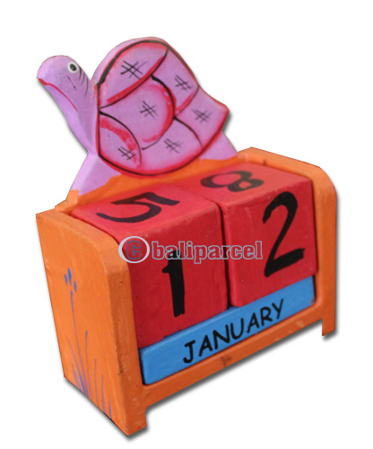 Wooden Calendar With Turtle, Hadmade From Albesia Wood