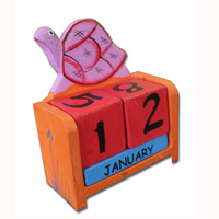 Wooden Calendar With Turtle, Hadmade From Albesia Wood