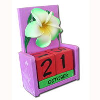 Wooden Calendar With Flower, Hadmade From Albesia Wood