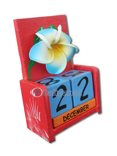 Wooden Calendar With Flower, Hadmade From Albesia Wood