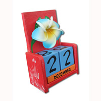 Wooden Calendar With Flower, Hadmade From Albesia Wood