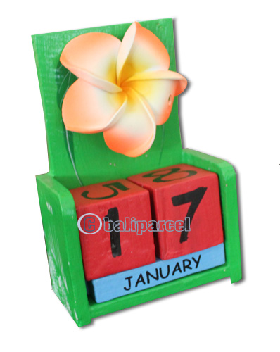 Wooden Calendar With Flower, Hadmade From Albesia Wood