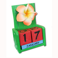 Wooden Calendar With Flower, Hadmade From Albesia Wood