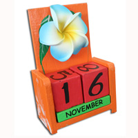 Wooden Calendar With Flower, Hadmade From Albesia Wood