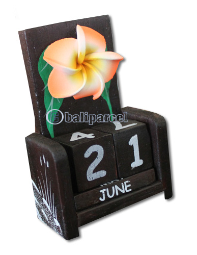 Wooden Calendar With Flower, Hadmade From Albesia Wood