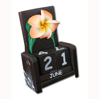 Wooden Calendar With Flower, Hadmade From Albesia Wood