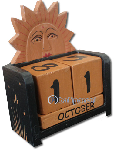 Wooden Calendar With Sun, Hadmade From Albesia Wood