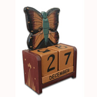 Wooden Calendar With Butterfly, Hadmade From Albesia Wood