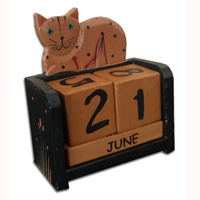 Wooden Calendar With Cat, Hadmade From Albesia Wood