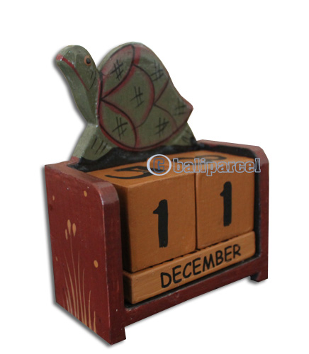 Wooden Calendar With Turtle, Hadmade From Albesia Wood