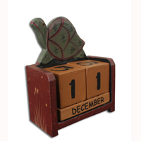Wooden Calendar With Turtle, Hadmade From Albesia Wood