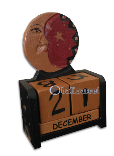 Wooden Calendar With Moon, Hadmade From Albesia Wood