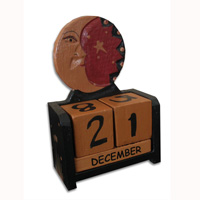 Wooden Calendar With Moon, Hadmade From Albesia Wood