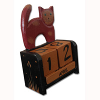Wooden Calendar With Cat, Hadmade From Albesia Wood