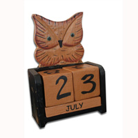 Wooden Calendar With Owl, Hadmade From Albesia Wood