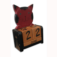 Wooden Calendar With Cat, Hadmade From Albesia Wood
