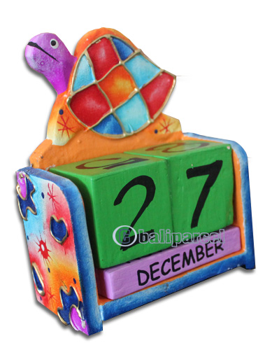 Wooden Calendar With Turtle, Hadmade From Albesia Wood