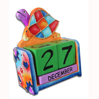 Wooden Calendar With Turtle, Hadmade From Albesia Wood