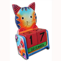 Wooden Calendar With Cat, Hadmade From Albesia Wood