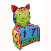 Wooden Calendar With Cat, Hadmade From Albesia Wood