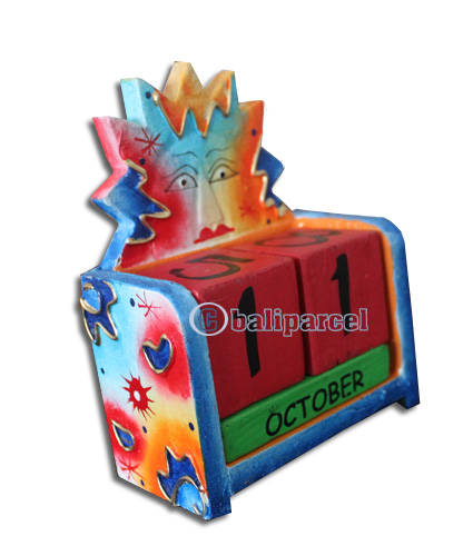 Wooden Calendar With Sun, Hadmade From Albesia Wood