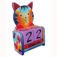 Wooden Calendar With Cat, Hadmade From Albesia Wood