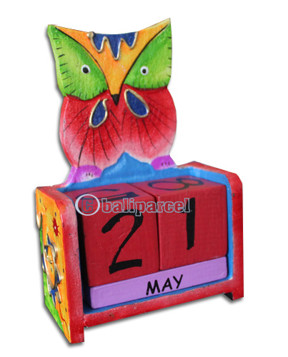 Wooden Calendar With Owl, Hadmade From Albesia Wood
