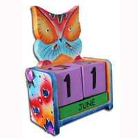 Wooden Calendar With Owl, Hadmade From Albesia Wood