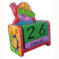 Wooden Calendar With Turtle, Hadmade From Albesia Wood