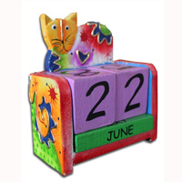 Wooden Calendar With Cat, Hadmade From Albesia Wood