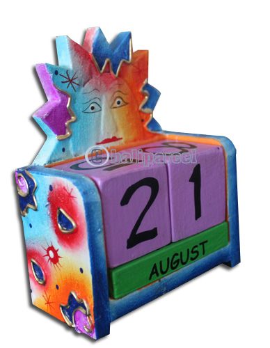 Wooden Calendar With Sun, Hadmade From Albesia Wood