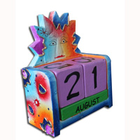 Wooden Calendar With Sun, Hadmade From Albesia Wood