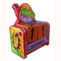 Wooden Calendar With Turtle, Hadmade From Albesia Wood