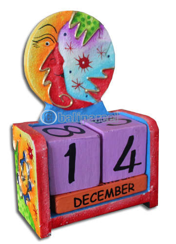 Wooden Calendar With Moon, Hadmade From Albesia Wood