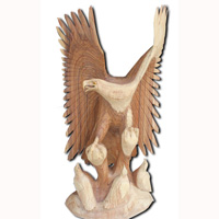 Wooden Eagle With 3 Babies, Hand Carved From Suar Wood With Natural Polish