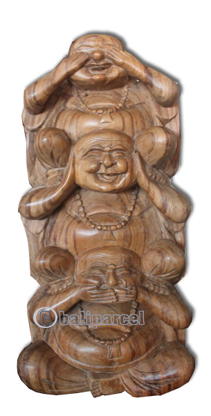 Wooden Happy Buddha, Hand Carved From Suar Wood With Natural Polish