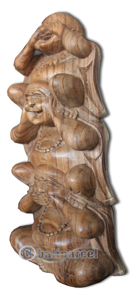 Wooden Happy Buddha, Hand Carved From Suar Wood With Natural Polish