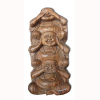 Wooden Happy Buddha, Hand Carved From Suar Wood With Natural Polish