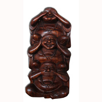 Wooden Happy Buddha, Hand Carved From Suar Wood With Brown Polish