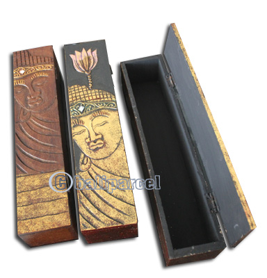 Wooden Box With Painted, Hand Carved From Albesia Wood