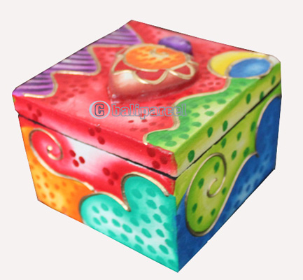 Wooden Box With Painted, Hand Carved From Albesia Wood