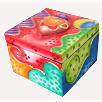 Wooden Box With Painted, Hand Carved From Albesia Wood