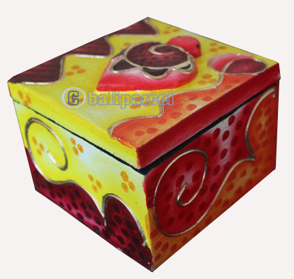 Wooden Box With Painted, Hand Carved From Albesia Wood
